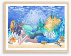 Blue hair mermaid Framed Art Print 410667168