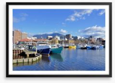 Tethered in Hobart Harbour Framed Art Print 44106216