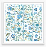 Blue daisy patchwork Framed Art Print 441312385