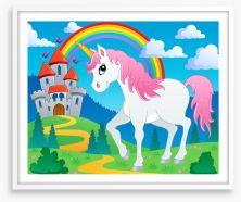 Rainbow castle unicorn Framed Art Print 44421198
