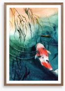 Leafy pond koi Framed Art Print 447108479