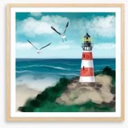 Seagull lighthouse Framed Art Print 461896853