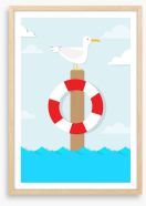 Seagull on a pole Framed Art Print 53422856