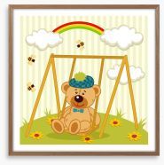 Bear on the swing Framed Art Print 56219215