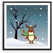 Rudolph in the snow Framed Art Print 56426908