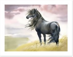 Black horse in the breeze Art Print 57953424