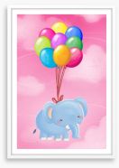 Floating balloon elephant Framed Art Print 59339793
