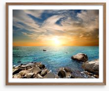 Aqua sundown Framed Art Print 60175218