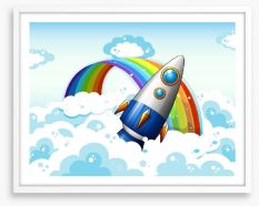 Rocket past the rainbow Framed Art Print 60309551