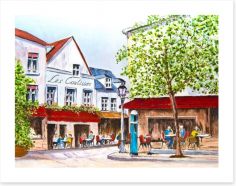 Cafes in the village square Art Print 61820304