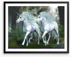 Elm forest unicorns Framed Art Print 61872141