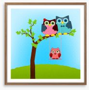 Baby owl swing Framed Art Print 62719334