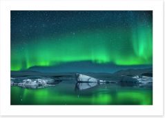 Icebergs under Northern Lights Art Print 64251385
