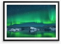 Icebergs under Northern Lights Framed Art Print 64251385