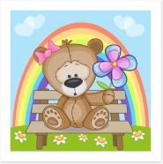 Bear with flowers and rainbow Art Print 65754964