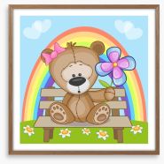 Bear with flowers and rainbow Framed Art Print 65754964