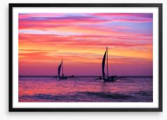 Sunset sail silhouettes Framed Art Print 68145591
