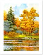 Autumn by the lake Art Print 74832348