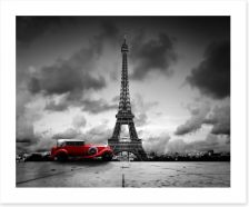 The Eiffel Tower and red car Art Print 76327230