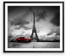 The Eiffel Tower and red car Framed Art Print 76327230