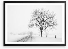 Lone tree in the snow storm Framed Art Print 80032038