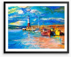 Lighthouse and boats Framed Art Print 80061654