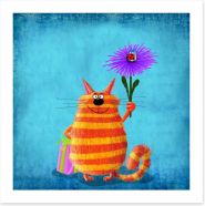 Striped cat with flower Art Print 82093169