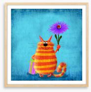 Striped cat with flower