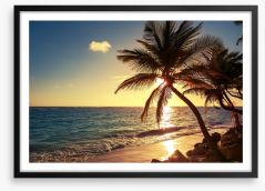 Tropical island sunset Framed Art Print 83274893