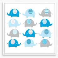 Baby blue elephants Framed Art Print 88109505
