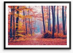 Autumn forest mist Framed Art Print 90869736