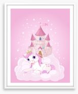 Sky castle unicorn Framed Art Print 92335667