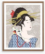 The cat on the kimono Framed Art Print 94243667