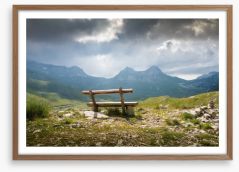 Bench on the peak Framed Art Print 99305948